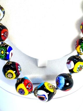Gorgeous Handcrafted Blue Millefiori Glass Bead Necklace
